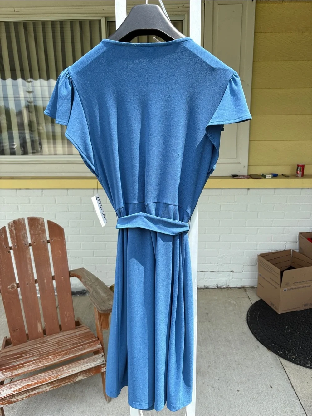 Nine West Blue Faux Wrap Tie-Waist Midi Dress